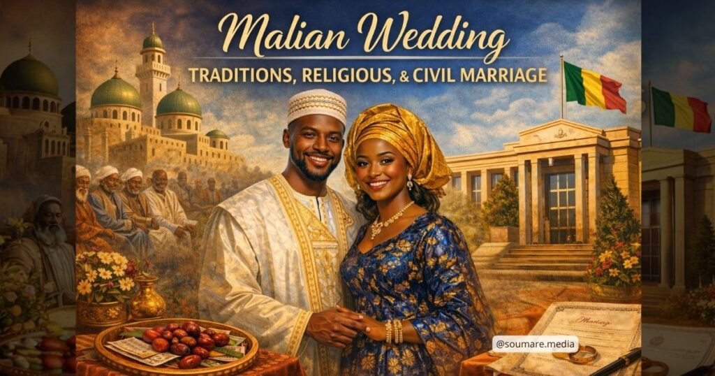 Malian wedding couple traditional attire religious civil marriage